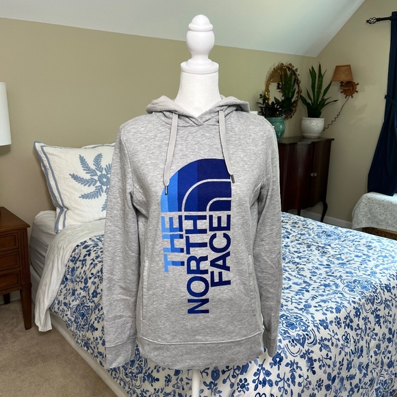Women's North Face Light Gray Heather Urban Navy Trivet Pullover Hoodie Size S - Picture 1 of 15